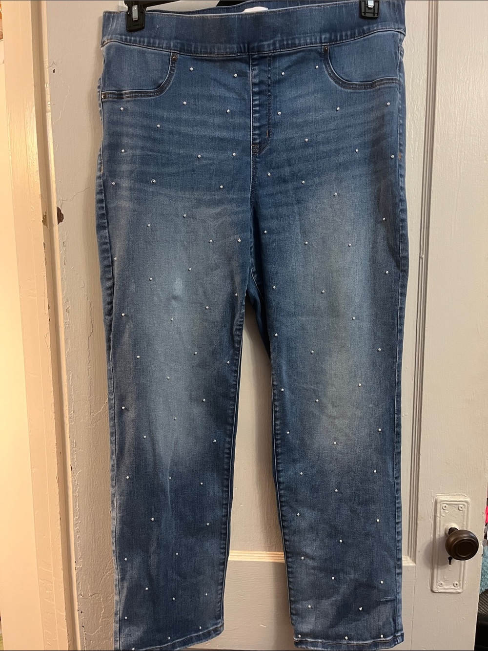 Lane Bryant Medium Blue Studded Pull-On Jeggings